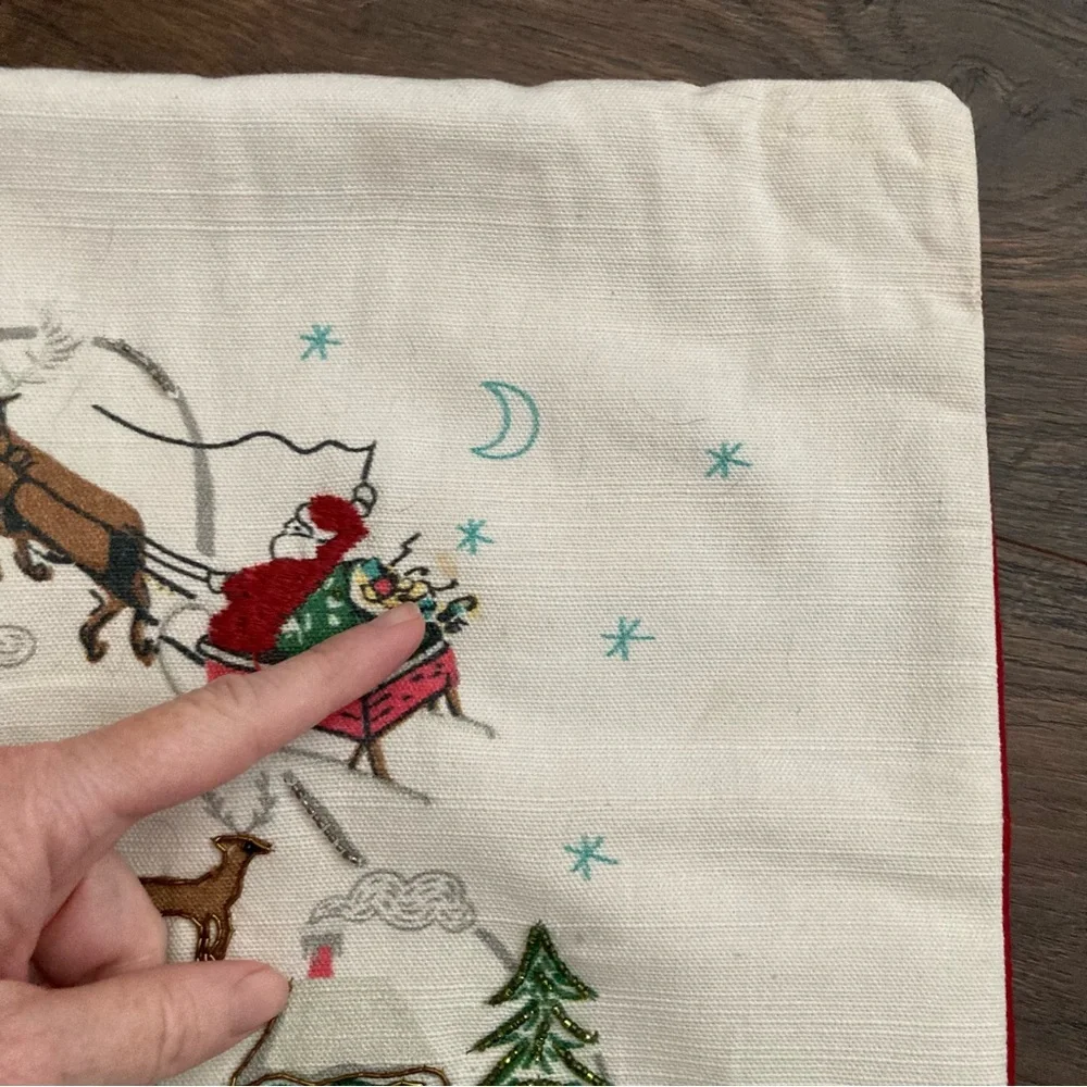 RARE Pottery Barn 20” Beaded Embroidered North Pole Map Set of 2 Pillow Cases